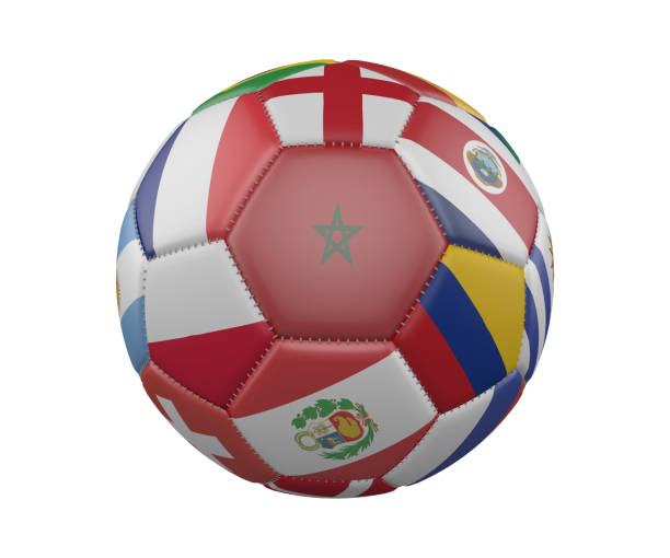 istock Soccer Ball with Flags isolated on white background, Morocco in the center, 3d rendering. 957673630