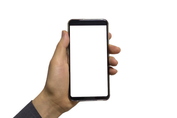czarna ręka smartfona na białym tle - people letter x isolated holding zdjęcia i obrazy z banku zdjęć
