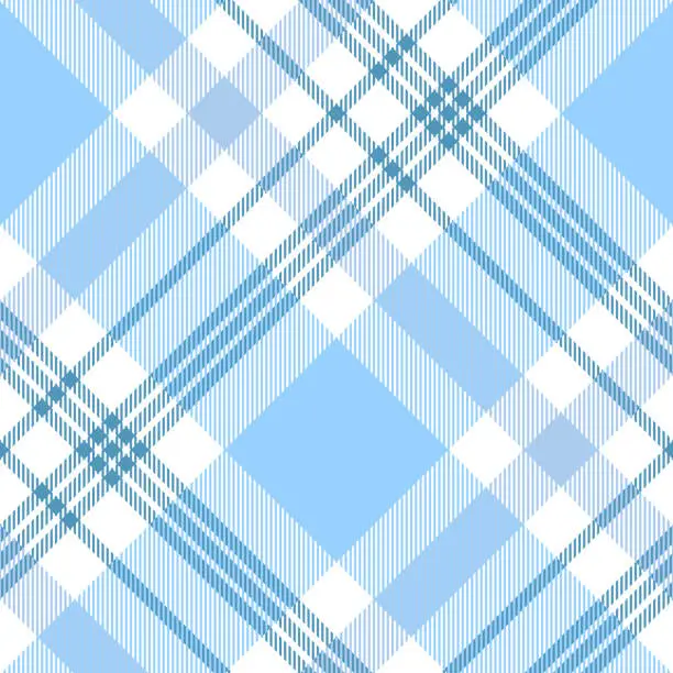 Vector illustration of Seamless plaid check pattern in pastel blue and white.