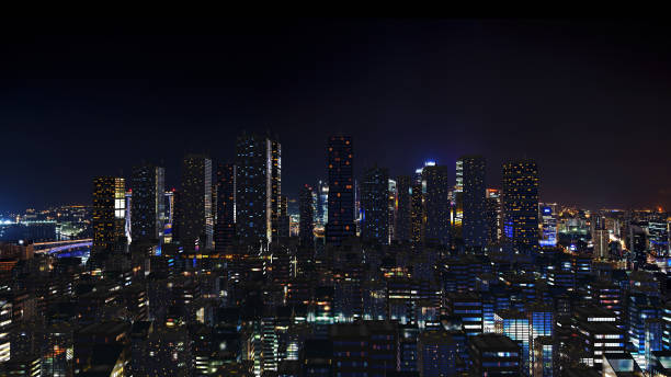 istock Futuristic city skyline at night time. 957676938
