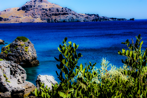 View of the sea and coastline of Crete island