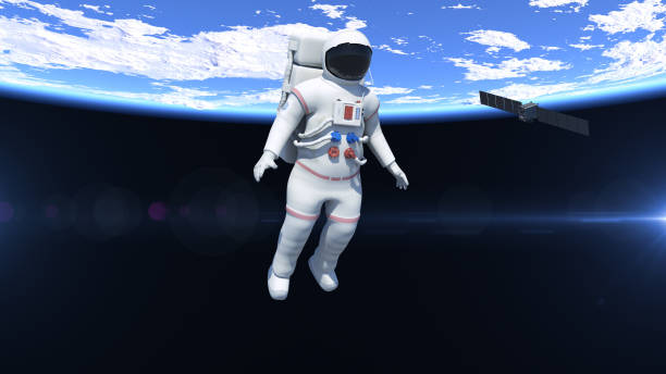 istock Astronaut Flying Over The South Pole - Made Up Logo On Suit 957684646