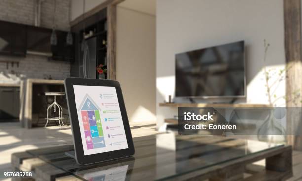 Smart Home Control With Tablet Stock Photo - Download Image Now - Home Automation, Technology, Intelligence