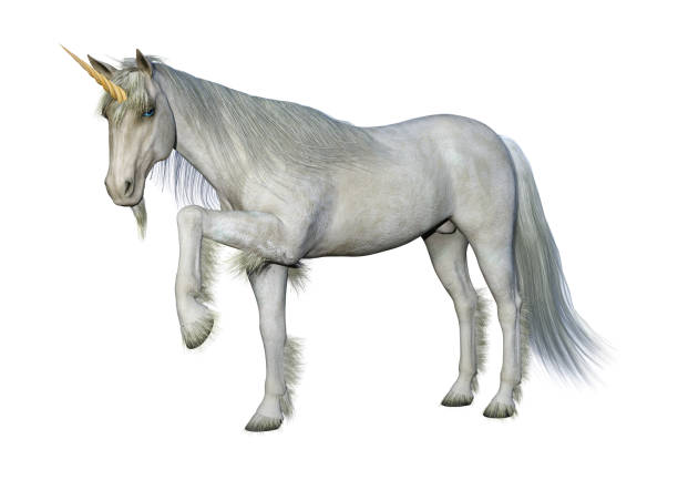 3D rendering of a fairy tale white unicorn isolated on white background