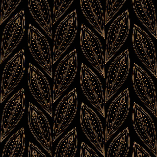 ilustraciones, imágenes clip art, dibujos animados e iconos de stock de vector de fondo de lujo. pavo real plumas real patrón sin costuras. diseño vintage negro oro para wallpaper de yoga, adorno de salon de belleza spa, despedida de soltera, boda india, tarjeta de navidad día de fiesta. - feather peacock ornate vector