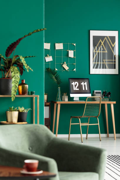 istock Desk in stylish living room 957686112
