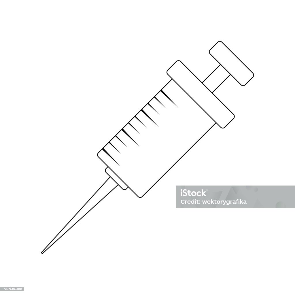 Cartoon syringe, injection outline isolated on white background Care stock vector