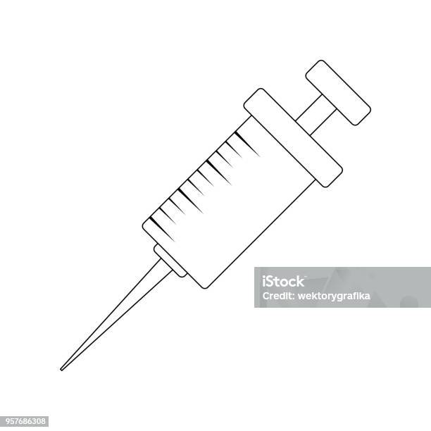 Cartoon Syringe Injection Outline Isolated On White Background Stock Illustration - Download Image Now