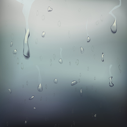 Wet Glass Vector. Rainy Day. Pure Droplets Condensed. Realistic Illustration