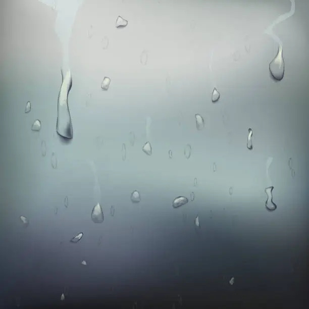 Vector illustration of Wet Glass Vector. Drops On Window Glass. Wet Glass Surface. Realistic Illustration