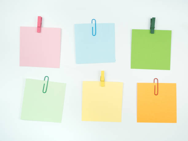 istock Note all colorful paper set with paperclip, collection on white background 957689544