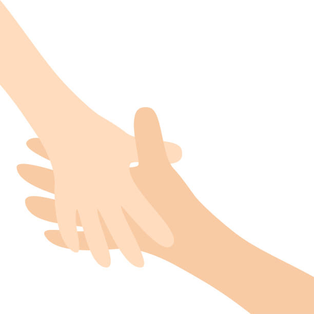 ilustrações de stock, clip art, desenhos animados e ícones de two hands arms reaching to each other. handshake. happy couple. mother and child. helping hand. close up body part. baby care. white background. isolated. flat design - reaching human hand handshake support