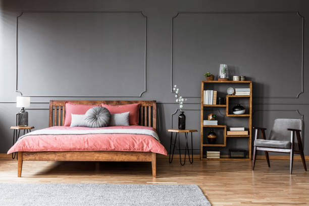 istock Pastel bedroom interior with armchair 957694174