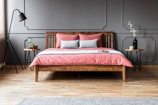 istock Grey and pink minimal bedroom 957694178