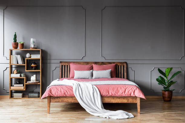 istock Bright pink and grey bedroom 957694194