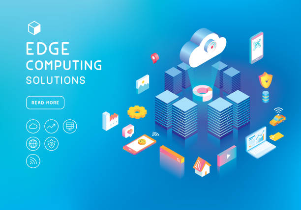 Edge computing concept Editable vector illustration on layers.
This is an AI EPS 10 file format, with transparency effects, gradients, blends and one gradient mesh. isometric cloud server stock illustrations