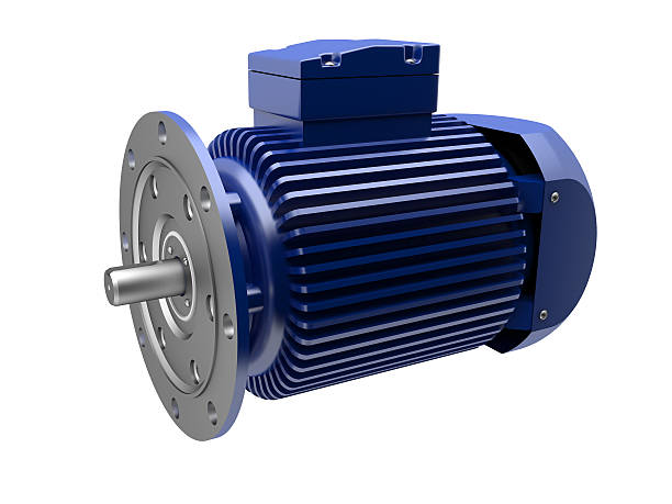 A blue and silver electric motor on a white background Electric Motor- 3d rendering. electric motor stock pictures, royalty-free photos & images