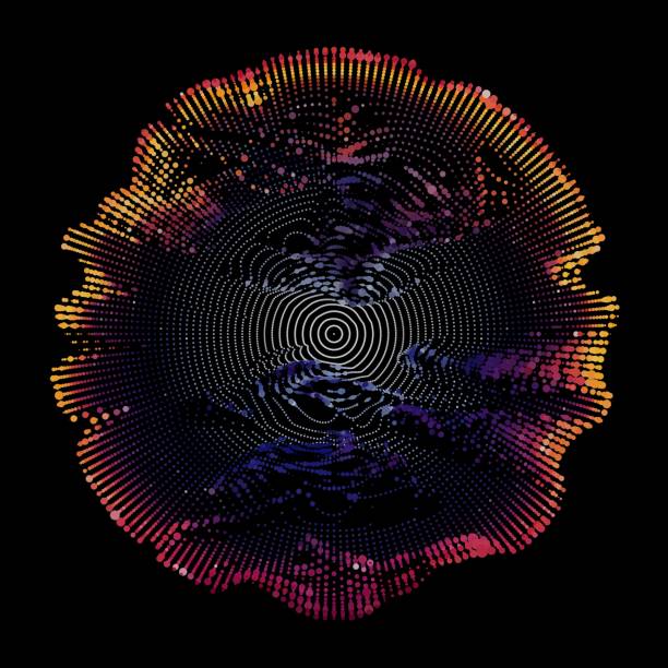 istock Abstract vector colorful mesh on dark background. Futuristic style card. Elegant background for business presentations. Corrupted point sphere. Chaos aesthetics. 957698994