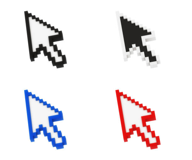 Four colors of computer cursor arrows stock photo