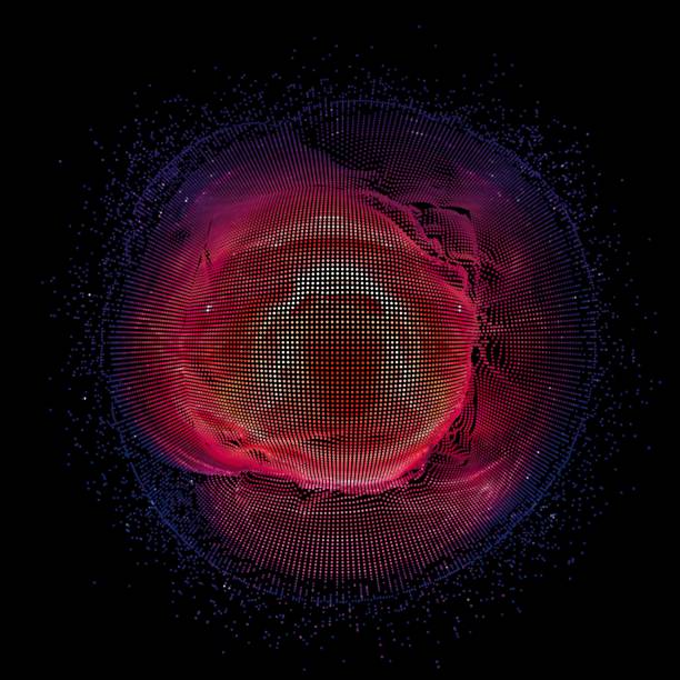 istock Abstract vector colorful mesh on dark background. Futuristic style card. Elegant background for business presentations. Corrupted point sphere. Chaos aesthetics. 957699516
