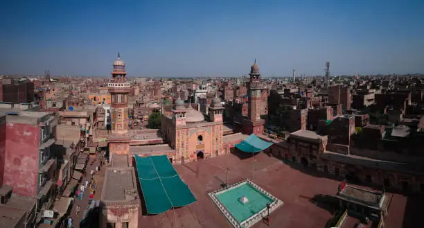 Aerial Panorama of Wazir Khan Mosque in Lahore, Pakistan