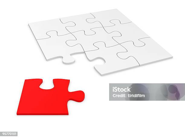 Puzzle Concettosolo Bianco Rosso - Fotografie stock e altre immagini di Tessera di puzzle - Tessera di puzzle, Astratto, Bianco