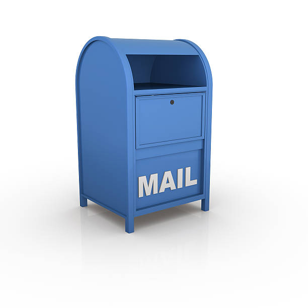 Blue mailbox design on white background stock photo