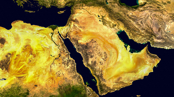 Middle east, west asia, Israel and Iran as it looks like from space. Elements of this image are furnished by NASA
