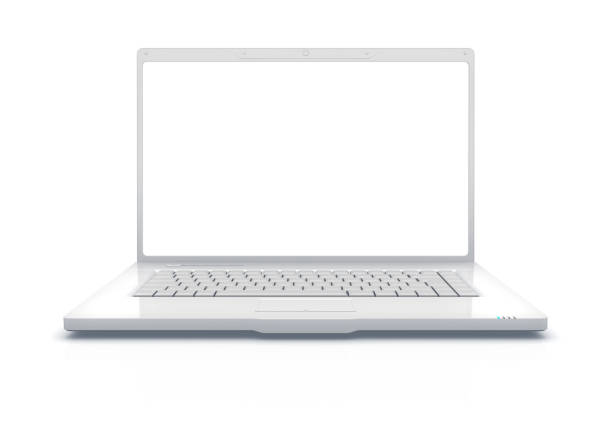 laptop branco xxxl - laptop isolated computer white - fotografias e filmes do acervo