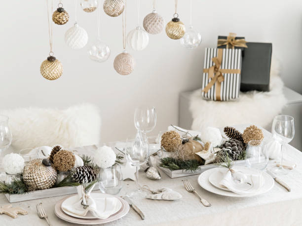 istock Table served for New Year dinner in living room. 957707912
