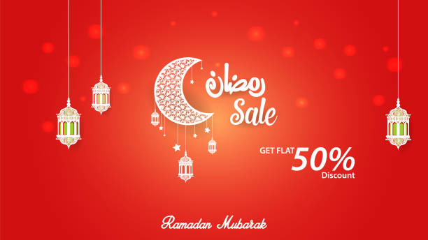 ilustrações de stock, clip art, desenhos animados e ícones de ramadan kareem 50 percent discount sale banner, cover template design - adsense