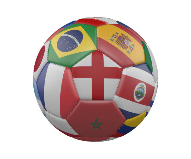 istock Soccer Ball with Flags isolated on white background, England in the center, 3d rendering. 957713500