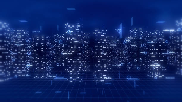 istock Abstract 3d city with financial numbers around 957722088