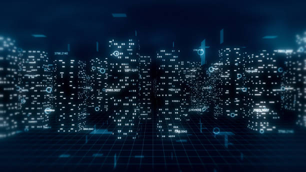 istock Abstract 3d city with financial numbers around 957722748