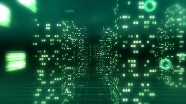 istock Abstract 3d city with financial numbers around 957722752