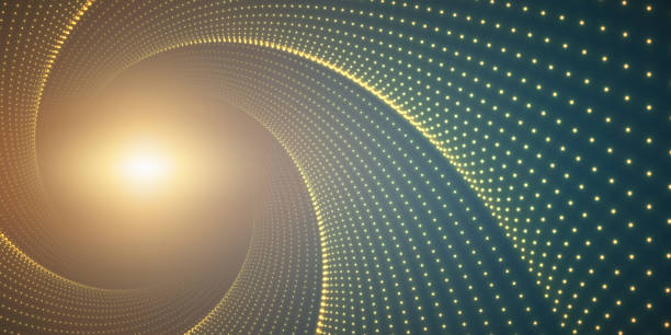 istock Vector infinite round twisted tunnel of shining flares on green background. Glowing points form tunnel. Abstract cyber colorful background. Elegant modern geometric wallpaper. Shining points swirl. 957722784