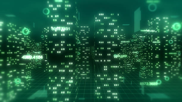 istock Abstract 3d city with financial numbers around 957722794