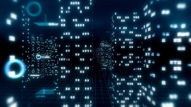 istock Abstract 3d city with financial numbers around 957722864