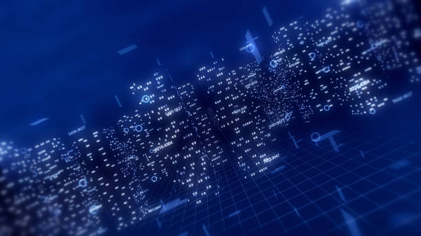 istock Abstract 3d city with financial numbers around 957722866