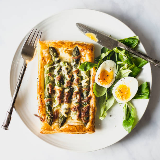 Asparagus and Gruyere Tart with simple egg salad