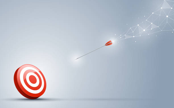 istock The arrowheads towards the target center. Points and connecting lines on a background. The connection on the business concept 957728494