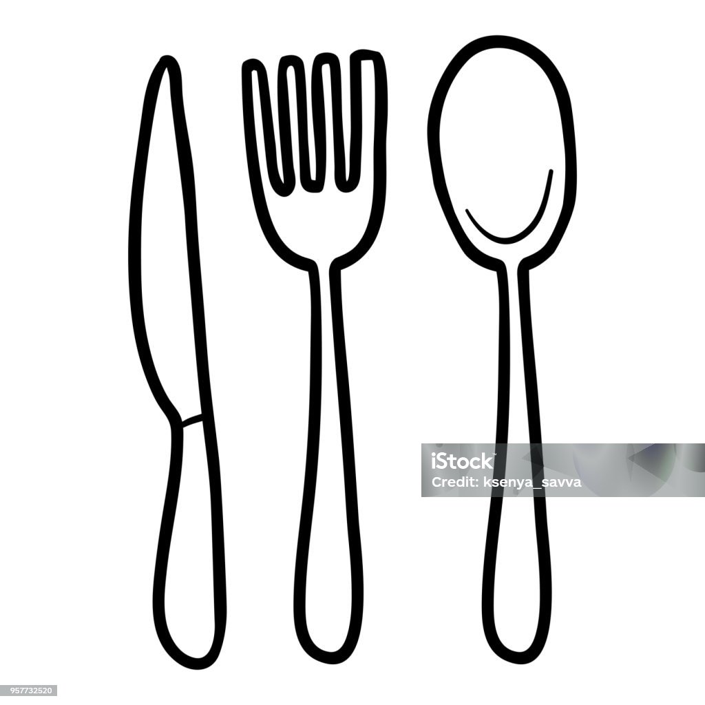 Coloring book, Cutlery Coloring book for children, Cutlery Fork stock vector