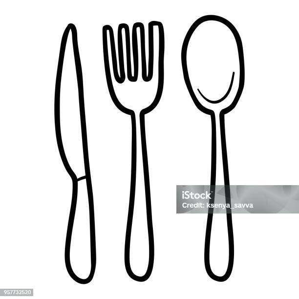 Coloring Book Cutlery Stock Illustration - Download Image Now - Fork, Kitchen Knife, Silverware