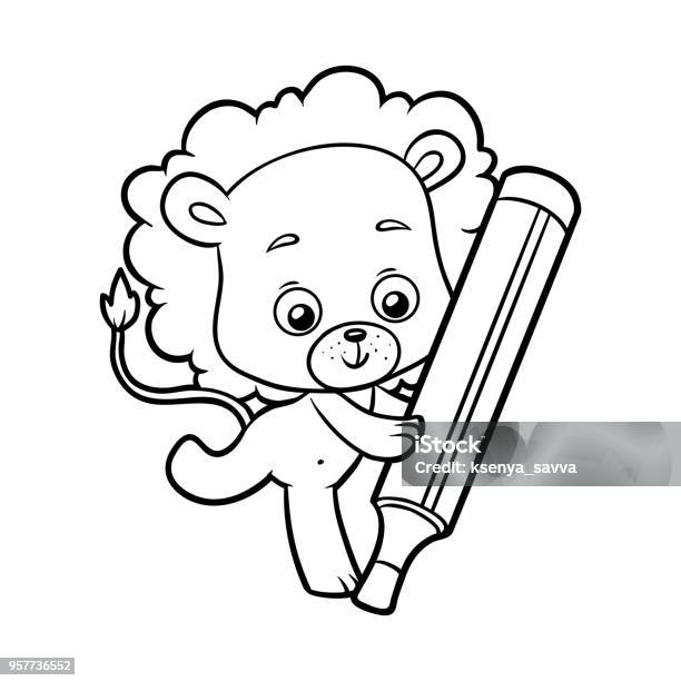 Coloring Book Lion Stock Illustration - Download Image Now - Africa, Animal, Black And White