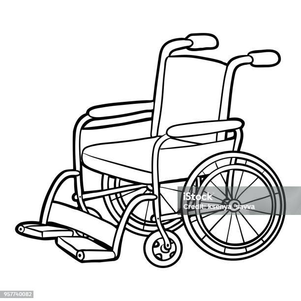 Coloring Book Wheelchair Stock Illustration - Download Image Now - Wheelchair, Coloring Book Page - Illlustration Technique, Armchair