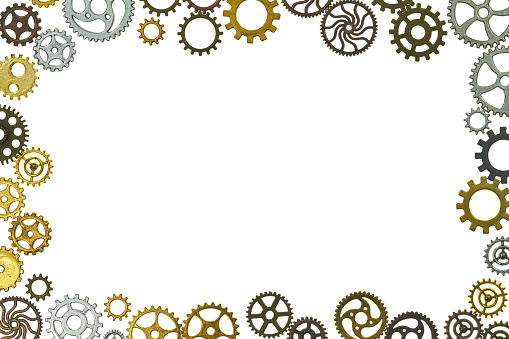 Outline with different gears around a copy space.