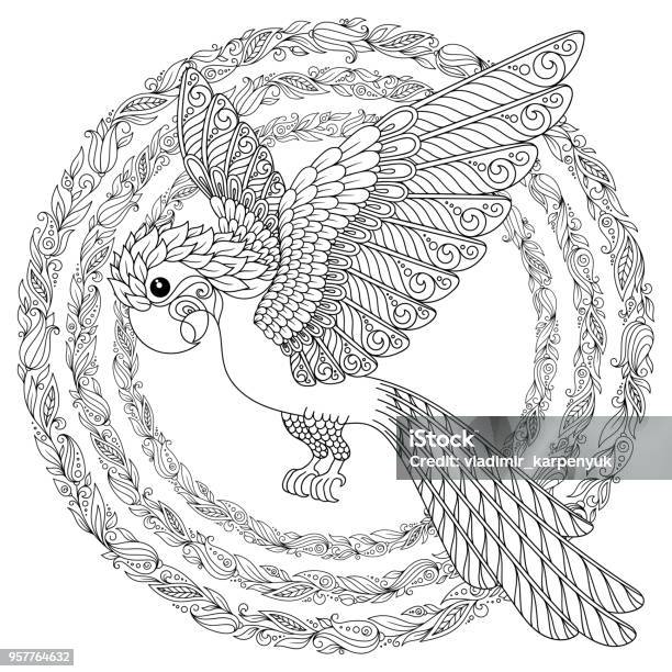 Vector Fantasy Stylized Cockatoo Jungle Parrot Silhouette Stock Illustration - Download Image Now