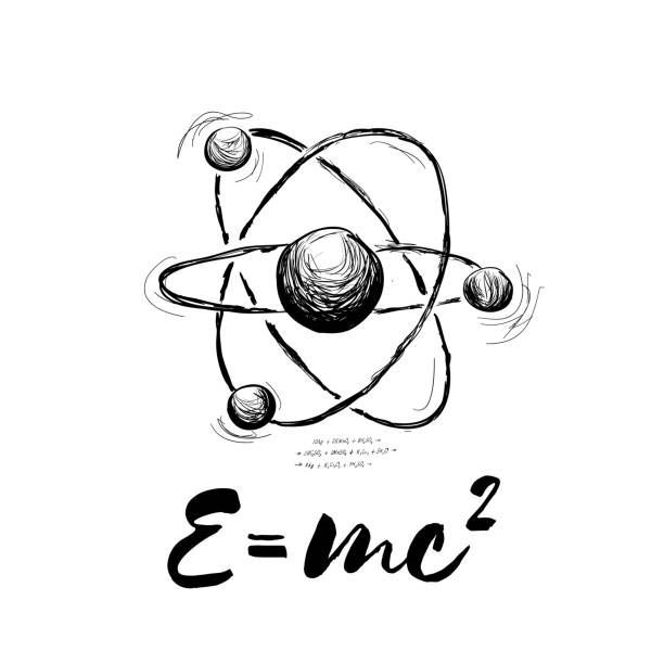 atom mit formel gezeichnet. abstrakte vektorgrafik auf weiß - physics atom electron chemistry stock-grafiken, -clipart, -cartoons und -symbole