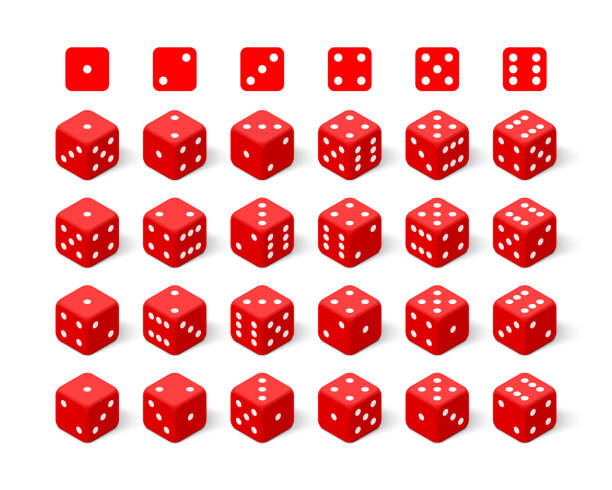 isometrischen 3d rot würfel set - würfel stock-grafiken, -clipart, -cartoons und -symbole
