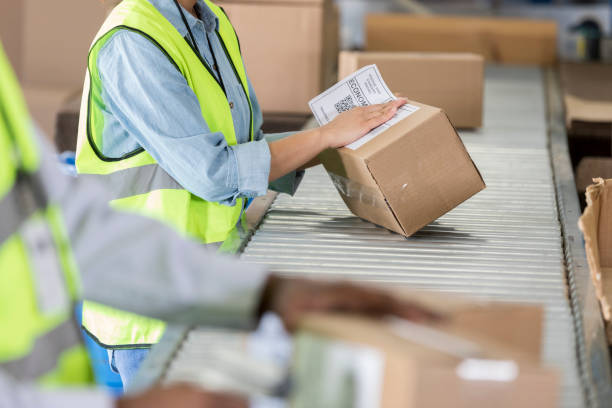 istock Woman places label on package 957787002
